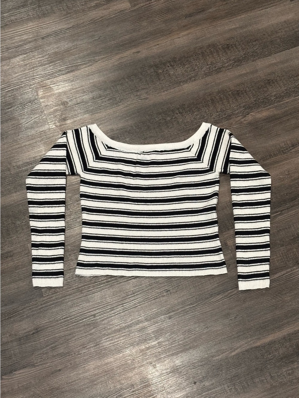 Charlotte Russe Black & White Striped Off-Shoulder Knit Top